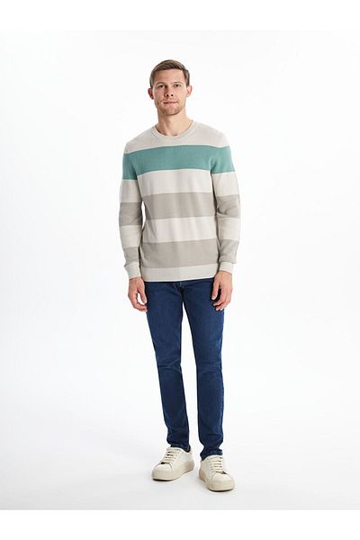 LC Waikiki Crew Neck Long Sleeve Color Blocked Men's Knitwear Sweater