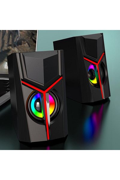 COOYA Computer Speakers, USB Powered with  LED Light Modes, Enhanced Bass and Easy-Access Volume Control