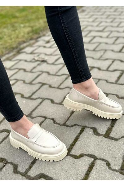 FAYMAZ Beige Women's Oxford Casual Shoes