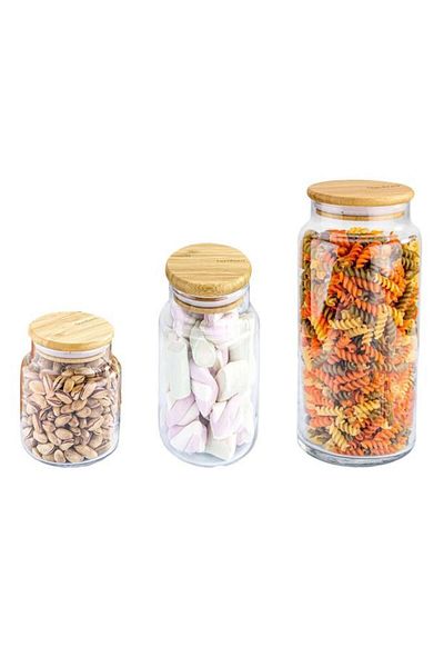 Bambum 3-Piece Glass Storage Container - 600Ml-800Ml-1300Ml Vacuum with Bamboo Lid