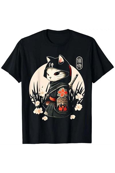 Köstebek Μαύρο μπλουζάκι Unisex Samurai Cat
