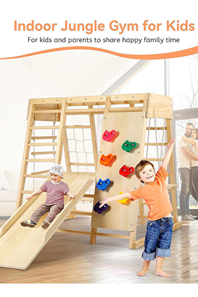 Ma Baby Indoor Jungle Gym, 7 Functions Wooden Baby Toddler Climbing Toys Montessori Climber Playset 329