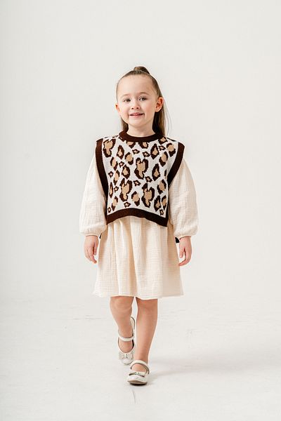 Eray Kids Set rochie pulover pentru fete din muselină cu model leopard