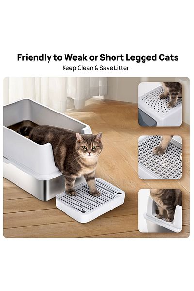 KidLe Large Cat Litter Box with Lid Metal Litter Pan Tray with High Wall Sides