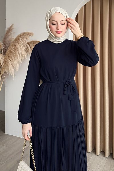 InStyle Rochie din șifon plisat cu fustă bleumarin