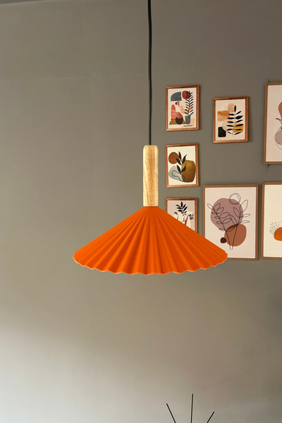 Bamyum Avilla Turuncu Tekli Metal Avize Ahşap Başlık Rustik Cafe Mutfak Modern Dekoratif Sarkıt Aydınlatma