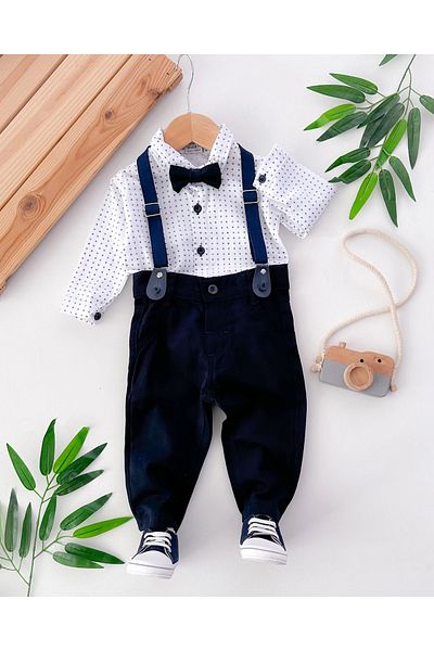 hümabebe Polka Dot Bodysuit Shirt with Detachable Bow Tie, 4-Piece Holiday Set