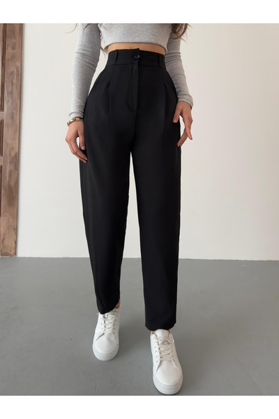 BİKELİFE Women's High Waist Carrot Cut Collet Fabric Pants