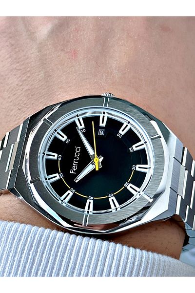 Ferrucci men's Silver Color Calendar Waterproof Steel Cord Wrist Watch