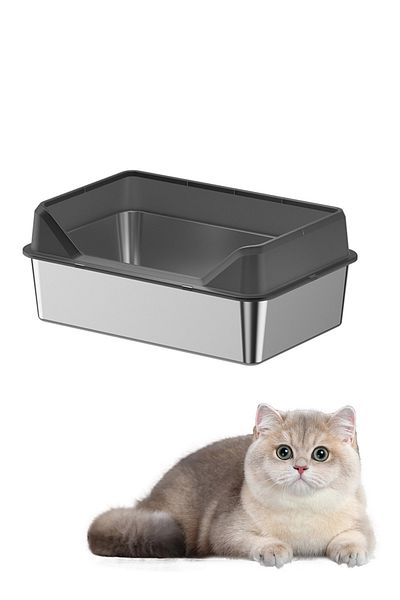KidLe Stainless Steel Cat Litter Box Metal Litter Pan Tray with High Wall
