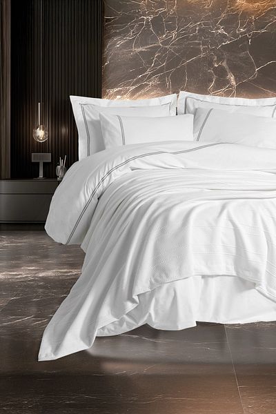 Cotton Box صندوق المهر الكلاسيكي - طقم غطاء لحاف مزدوج - Mehveş White