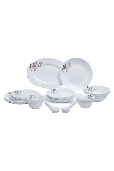 ROYALFORD 34Pcs Opal Ware Dinner Set - Floral Design Plates, Bowls, Spoons