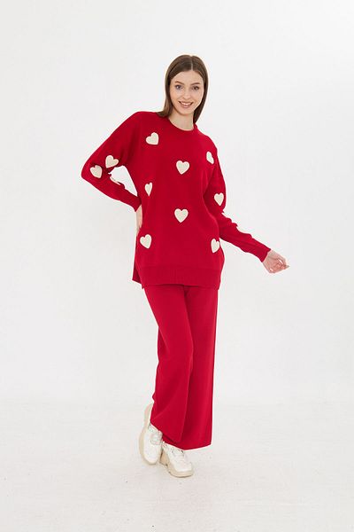 Piano Black Women's Red Heart Sweater, Pantalon and Knitwear Set