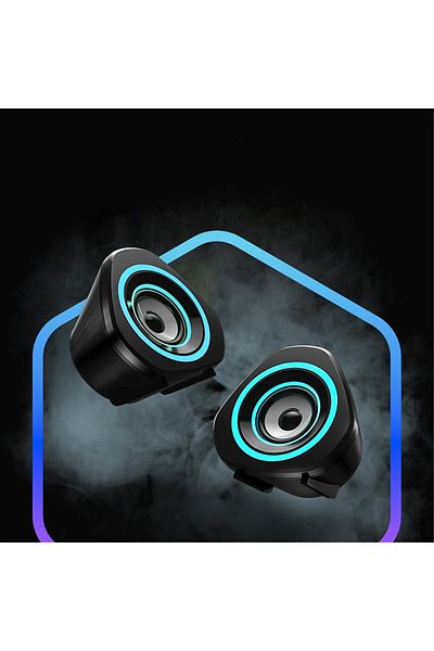 COOYA سماعات كمبيوتر، تعمل بمنفذ USB لأجهزة الكمبيوتر المكتبية واللاب توب والهواتف المحمولة، أضواء زرقاء، أسود