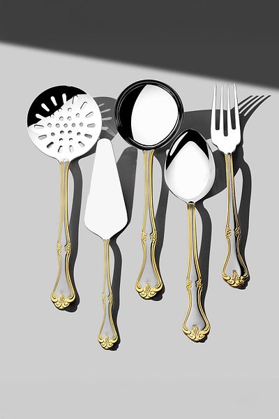 Nehir Lalezar Gold Satin - 12-person 89 Piece Leather Boxed Fork Spoon Knife Set