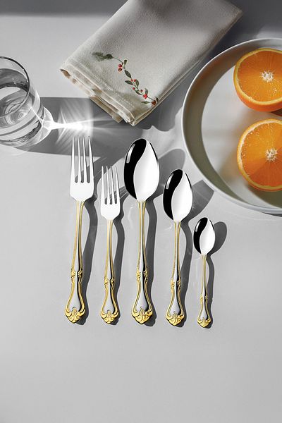 Nehir Lalezar Gold Satin - طقم شوكة وملعقة 60 قطعة لـ 12 شخصًا
