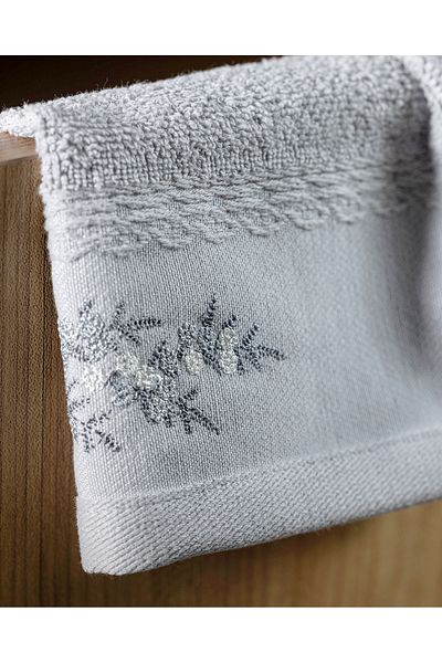 Madame Coco Pansy Embroidered 100% Cotton 2-Piece Hand Towel - Gray - 30X45 cm