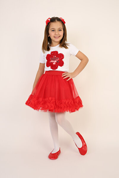 Dıgıl Kids Girl's April 23 Red Flower Suit