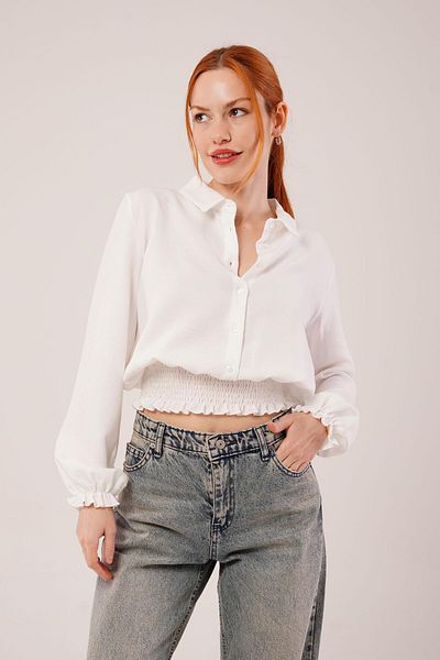 Viyamo White Blouse with Elastic Waist and Ankle