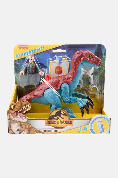 FISHER PRICE Imaginext Dominion Therizinosaurus Dinosaur And Owen Figure, Red