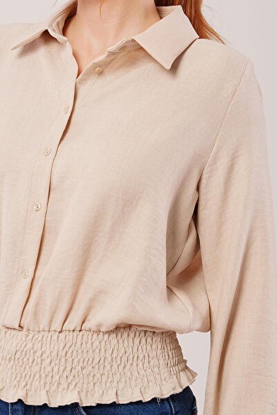 ALPACO Bluză bej cu talie și mâneci elastice -COLECȚIE