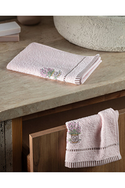 Madame Coco Curtıce Вишитий 100% бавовняний рушник для рук, 2 шт. - Пудра