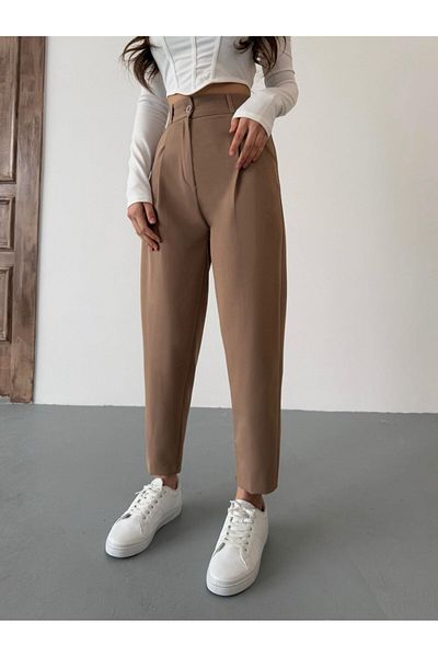 BİKELİFE Pantaloni de damă cu talie înaltă din pânză cu tăietură morcov