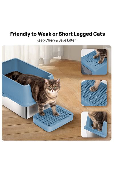 KidLe Large Cat Litter Box with Lid Metal Litter Pan Tray with High Wall Sides