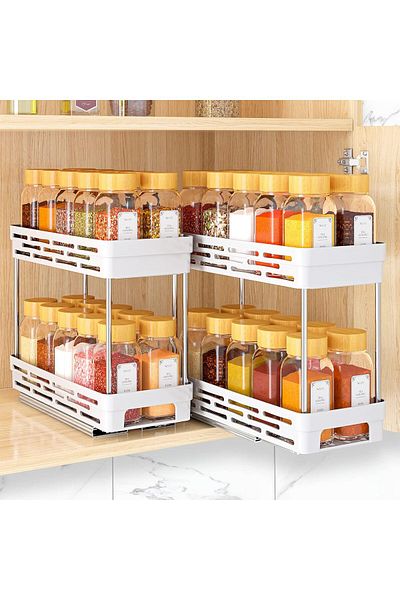 COOYA 2 Packs Pull Out Spice Rack, 4.4''Wx10.5''Dx8''H, 2 Tier, White