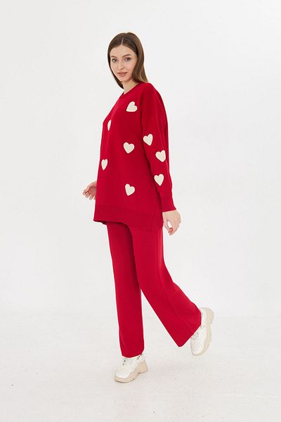 Piano Black Women's Red Heart Sweater, Pantalon and Knitwear Set