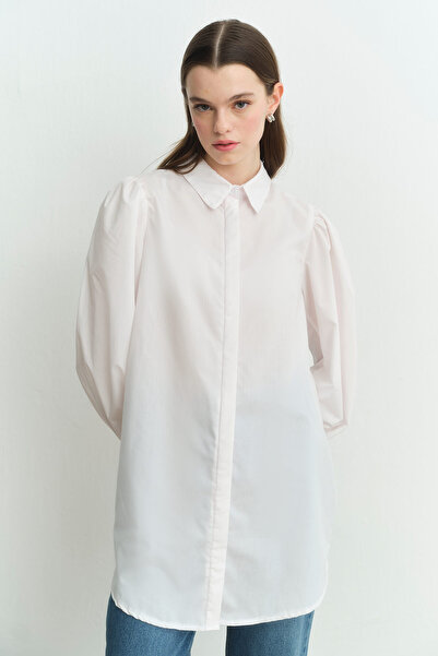 Hooopstore Balloon Sleeve Basic Shirt - White