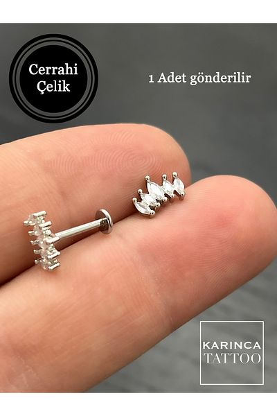 Karınca Piercing Stylish Tragus Piercing Flat Forward Helix Conch Ear Piercing with Elite Stone