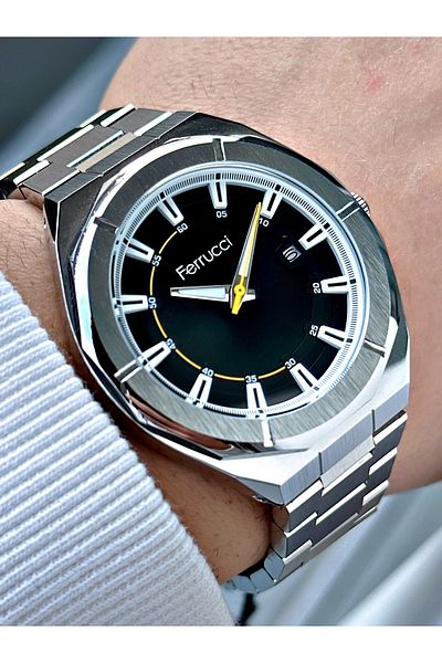 Ferrucci men's Silver Color Calendar Waterproof Steel Cord Wrist Watch