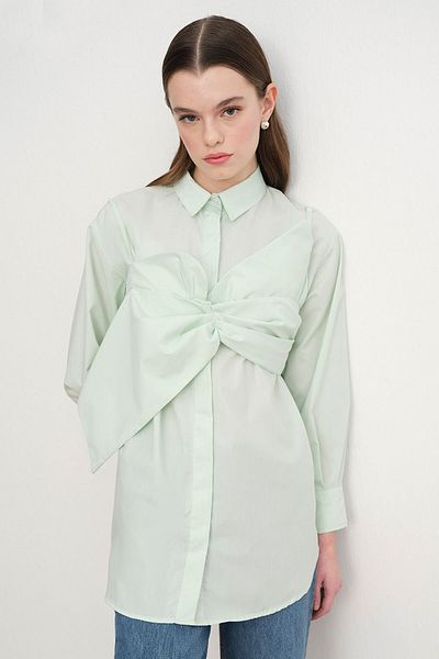 Hooopstore Cămașă verde mentă cu detaliu fundă