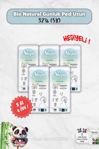Sleepy 5 Al 4 Öde Bio Natural Günlük Ped Uzun 32'li ve Rosie Hediye