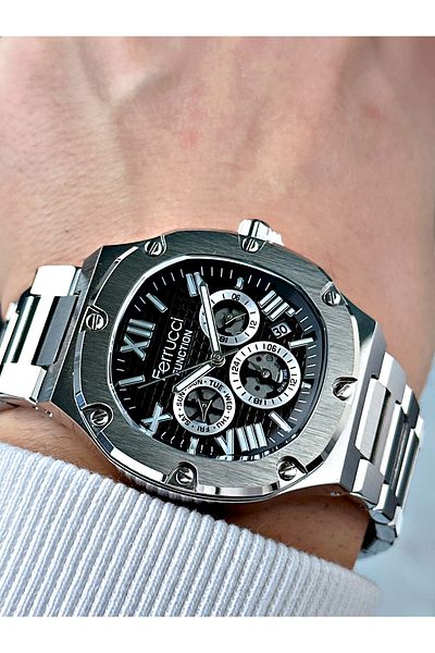 Ferrucci men's Silver Color Waterproof Steel Cord Function Wrist Watch