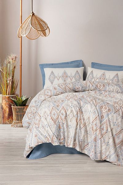 Cotton Box Σετ Παπλωματοθήκη Bohemian Διπλό Zanora Indigo