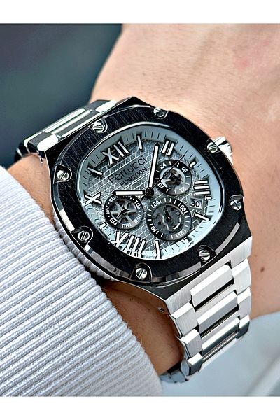 Ferrucci men's Silver Color Waterproof Steel Cord Function Wrist Watch