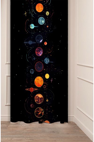 GREENDECOR Space Astronaut Moon Planet Star Bohemian Patterned Special Design Digital Printed (Single Wing) Background Curtain