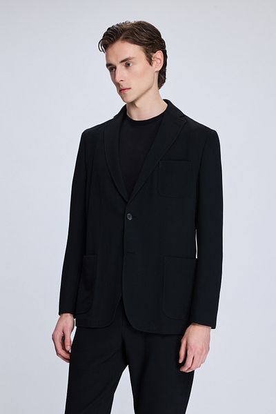 Hatemoğlu Black Comfort Fit Herringbone Mono Collar Casual Suit
