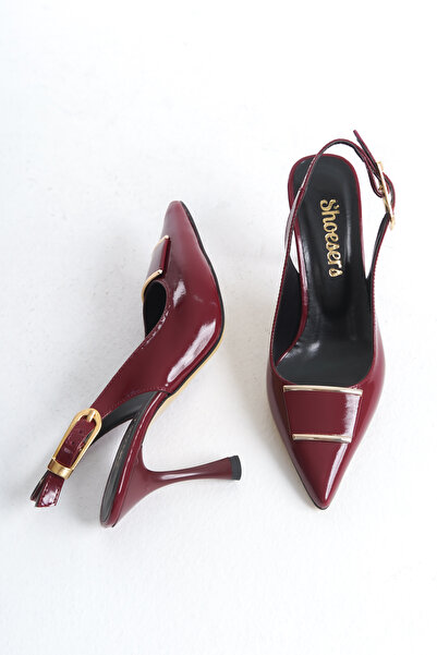 Redoxy Women's Special Design Ankle Strap Metal Buckle Claret Red Patent Leather Stiletto