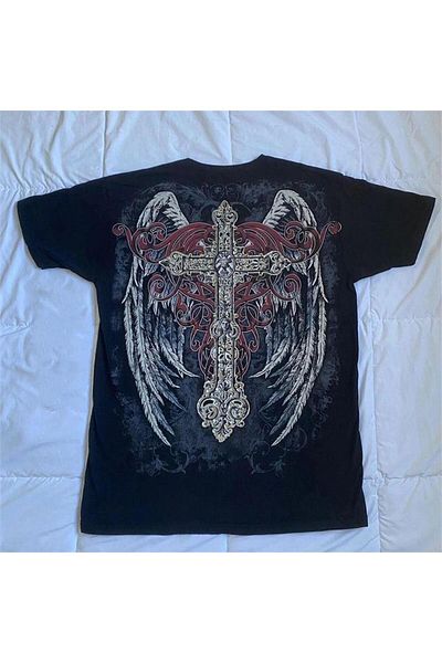 Köstebek Μπλουζάκι Unisex Black Vintage Angel Wings Cyber Grunge