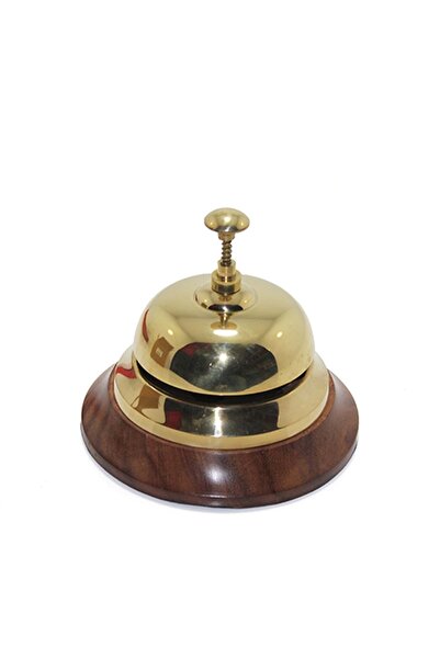 ehobim Ağaç Kaideli Pirinç Masa Zili Resepsiyon Çanı 12cm