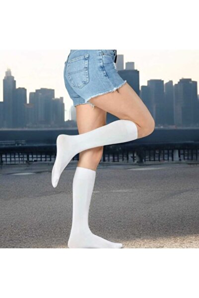 HAYEL 2 чифта бели обикновени дамски висококачествени памучни чорапи до коляното