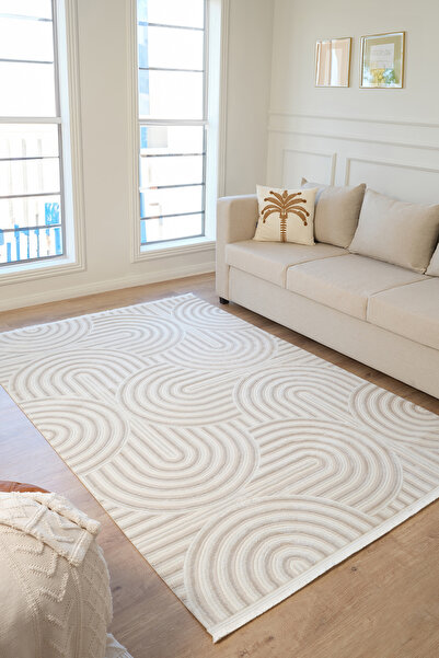 Konfor Halı Vola 2901 Yumuşak Dokulu Modern Salon Mutfak Koridor Halısı Krem ...