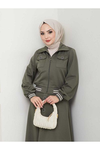 ESLEMNUR Biker Jacket Skirt Suit with Ribbed Waist