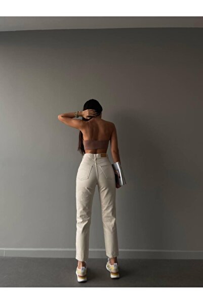 PONZAPLUS Τζιν μαμά με ψηλόμεσο χρώμα εκρού