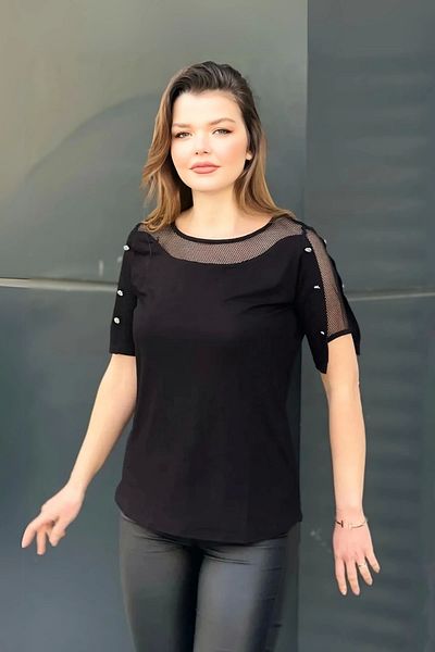 aytemas Shoulder Mesh Button Detailed Blouse