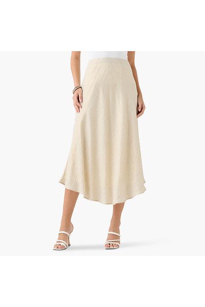 Iconic Iconic Textured A-Line Midi Skirt with Zip Closure