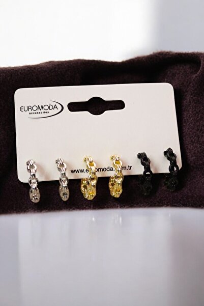 EUROMODA Set of 3 Hoop Earrings in Gold, Silver and Black Colors